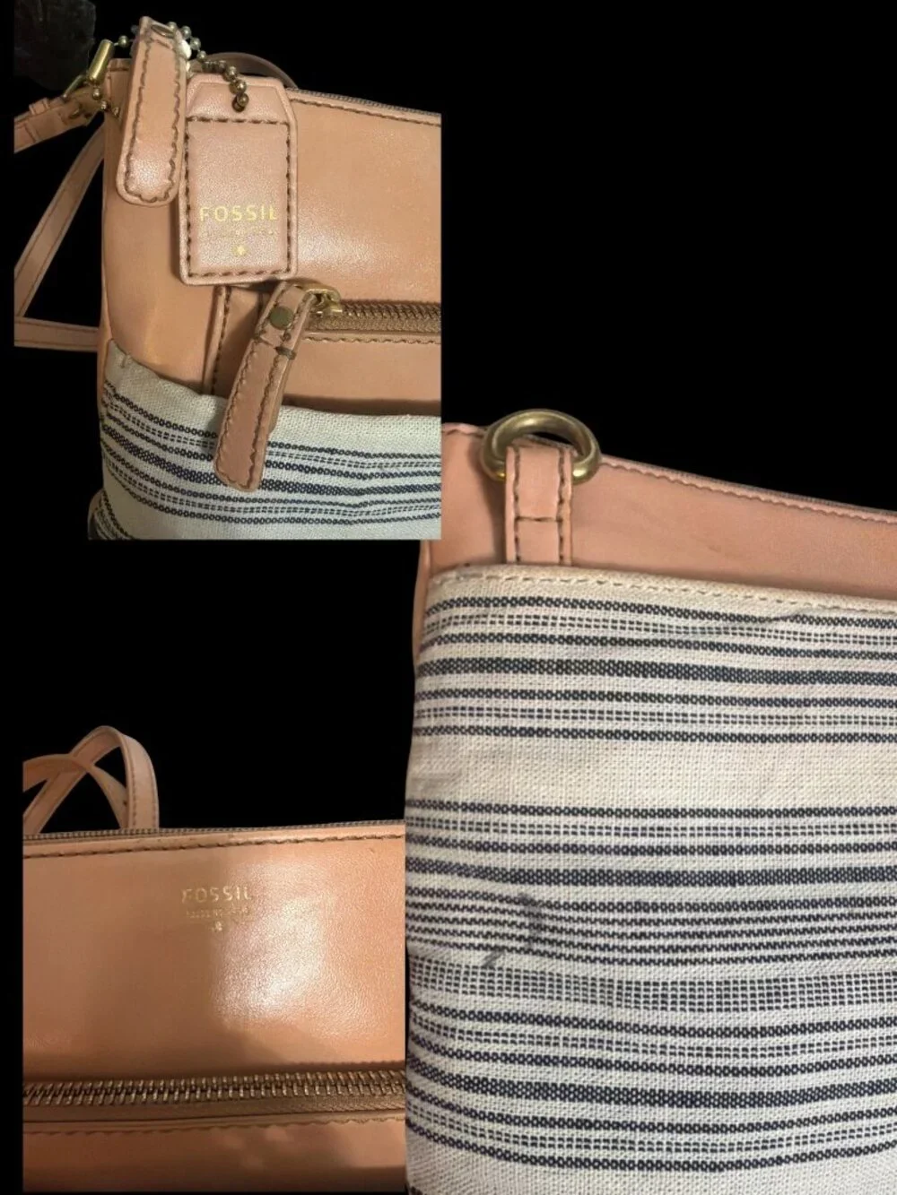 VTG Fossil Issue No 1954 Explorer Series Crossbody Striped Canvas Tan Bag VEGAN - Picture 8 of 10